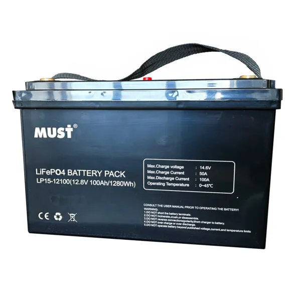 Акумуляторна батарея MUST LiFePO4 LP15-12100 12V 100Ah (1280W*h) Smart BMS, Bluetooth
